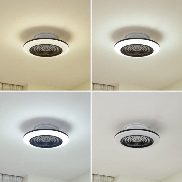 Lindby ανεμιστήρας οροφής LED Mamuti, μαύρος, αθόρυβος, Ø 55 cm, ρυθμιζόμενος, Μαύρο, Σαλόνι / τραπεζαρία, Αλουμίνιο, σύγχρονο