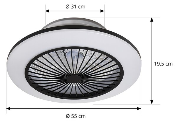 Lindby ανεμιστήρας οροφής LED Mamuti, μαύρος, αθόρυβος, Ø 55 cm, ρυθμιζόμενος, Μαύρο, Σαλόνι / τραπεζαρία, Αλουμίνιο, σύγχρονο