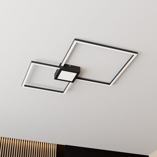Lindby Duetto LED φωτιστικό οροφής ανθρακί 28 W, ρυθμιζόμενος, Μαύρο, Σαλόνι / τραπεζαρία, Μέταλλο, σύγχρονο