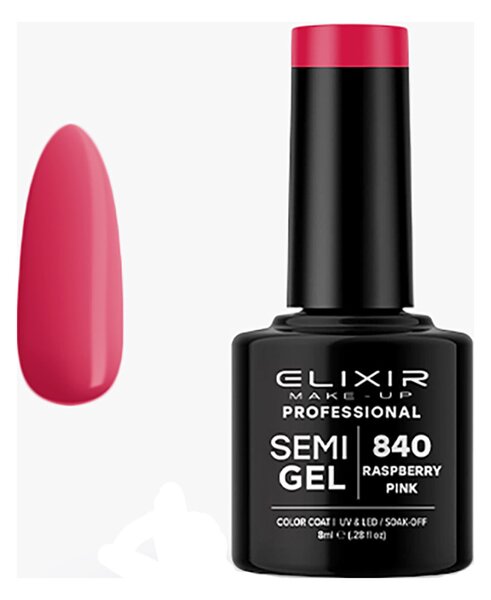 Ημιμόνιμο Βερνίκι Semi Gel 840 Rasperry Pink 8ml Elixir