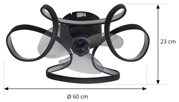Lindby Ανεμιστήρας οροφής LED Lomata, μαύρος, αθόρυβος, Ø 23 cm, ρυθμιζόμενος, Μαύρο, Σαλόνι / τραπεζαρία, Αλουμίνιο, σύγχρονο