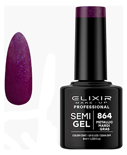 Ημιμόνιμο Βερνίκι Semi Gel 864 Metallic Mardi Gras 8ml Elixir