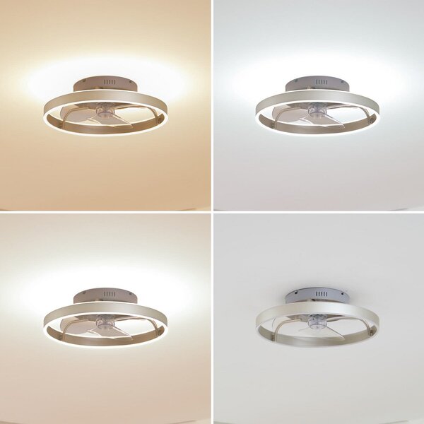 Lindby LED ανεμιστήρας οροφής Momitu, ασημί, αθόρυβος, Ø 50 cm, ρυθμιζόμενος, Μεταλλικό, Σαλόνι / τραπεζαρία, Αλουμίνιο, σύγχρονο