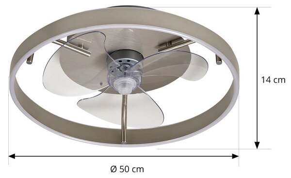Lindby LED ανεμιστήρας οροφής Momitu, ασημί, αθόρυβος, Ø 50 cm, ρυθμιζόμενος, Μεταλλικό, Σαλόνι / τραπεζαρία, Αλουμίνιο, σύγχρονο