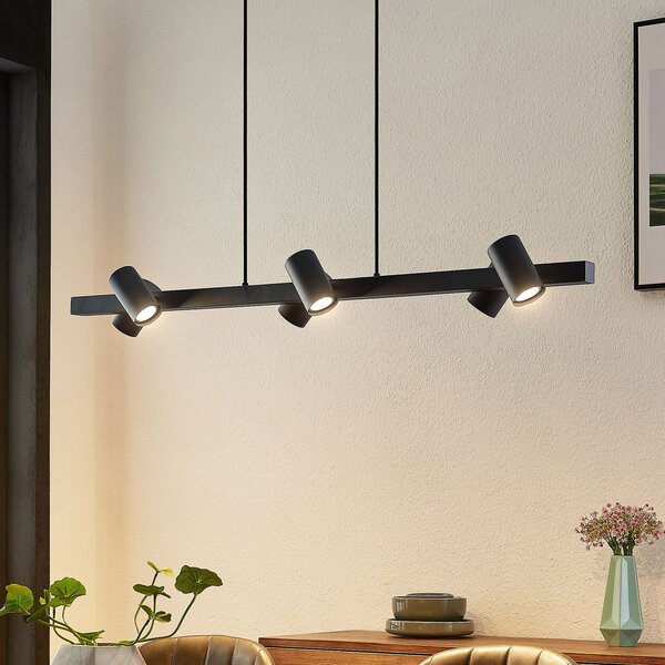 Lindby κρεμαστό φωτιστικό Savoli, 116 cm, μαύρο, 6-φωτο, ατσάλι, ρυθμιζόμενος, Μαύρο, Σαλόνι / τραπεζαρία, Μέταλλο, σύγχρονο