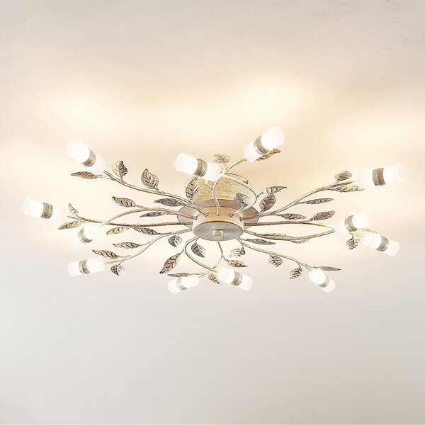 Lindby LED φωτιστικό οροφής Bolonia, μπρονζέ/λευκό, Ø 80 cm, Μπρούτζινο / Αντικέ ορείχαλκου, Σαλόνι / τραπεζαρία, Μέταλλο, Εξοχική κατοικία / Ρουστίκ
