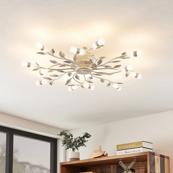Lindby LED φωτιστικό οροφής Bolonia, μπρονζέ/λευκό, Ø 80 cm, Μπρούτζινο / Αντικέ ορείχαλκου, Σαλόνι / τραπεζαρία, Μέταλλο, Εξοχική κατοικία / Ρουστίκ