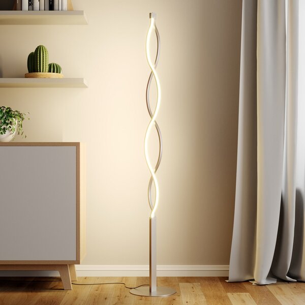 Lindby Φωτιστικό δαπέδου LED Auron της Lindby, νικελίου, μεταλλικό, ροοστάτης αφής, ρυθμιζόμενος, Γκρι, Σαλόνι / τραπεζαρία, Μέταλλο, σύγχρονο