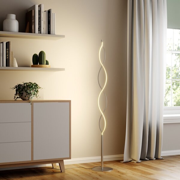 Lindby Φωτιστικό δαπέδου LED Auron της Lindby, νικελίου, μεταλλικό, ροοστάτης αφής, ρυθμιζόμενος, Γκρι, Σαλόνι / τραπεζαρία, Μέταλλο, σύγχρονο