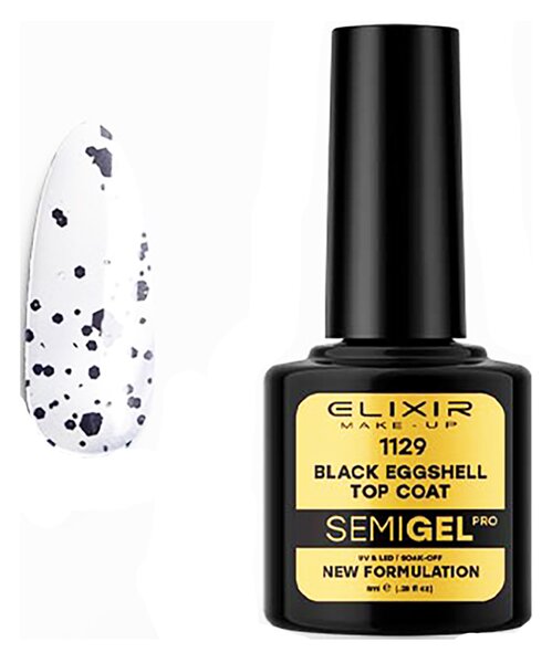 Ημιμόνιμο βερνίκι 8ml – #1129 Black Eggshell Top Coat No Wipe Elixir