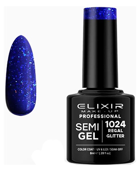 Ημιμόνιμο Βερνίκι Semi Gel 1024 Regal Glitter 8ml Elixir