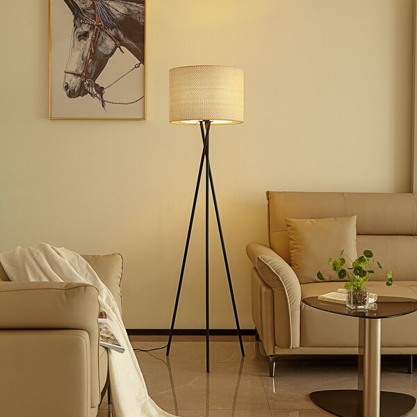 Lindby φωτιστικό δαπέδου Soula, Ø 40 cm, μπεζ, πλαστικό, E27, Μπεζ, Σαλόνι / τραπεζαρία, Πλαστικό, Εξοχική κατοικία / Ρουστίκ, Τρίποδο