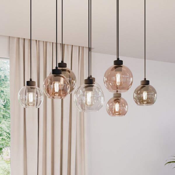 TK Lighting Κρεμαστό φωτιστικό Cubus, 68 cm, 8 φλόγες, διαφανές/μελί/καφέ, γυαλί, ρυθμιζόμενος, Πολύχρωμο, Σαλόνι / τραπεζαρία, Γυαλί, σύγχρονο