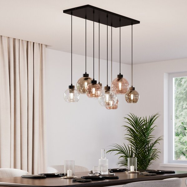 TK Lighting Κρεμαστό φωτιστικό Cubus, 68 cm, 8 φλόγες, διαφανές/μελί/καφέ, γυαλί, ρυθμιζόμενος, Πολύχρωμο, Σαλόνι / τραπεζαρία, Γυαλί, σύγχρονο
