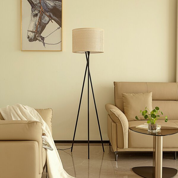 Lindby φωτιστικό δαπέδου Soula, Ø 40 cm, μπεζ, πλαστικό, E27, Μπεζ, Σαλόνι / τραπεζαρία, Πλαστικό, Εξοχική κατοικία / Ρουστίκ, Τρίποδο