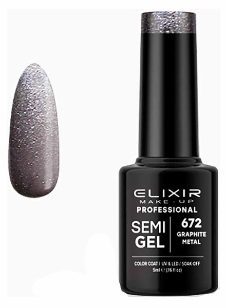 Ημιμόνιμο Βερνίκι Semi Gel 672 Graphite Metal 5ml Elixir