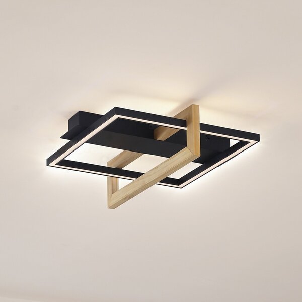 Lindby LED φωτιστικό οροφής Holamu, 46cm, μαύρο, ξύλο, μέταλλο, Μαύρο, Σαλόνι / τραπεζαρία, Αλουμίνιο, σύγχρονο