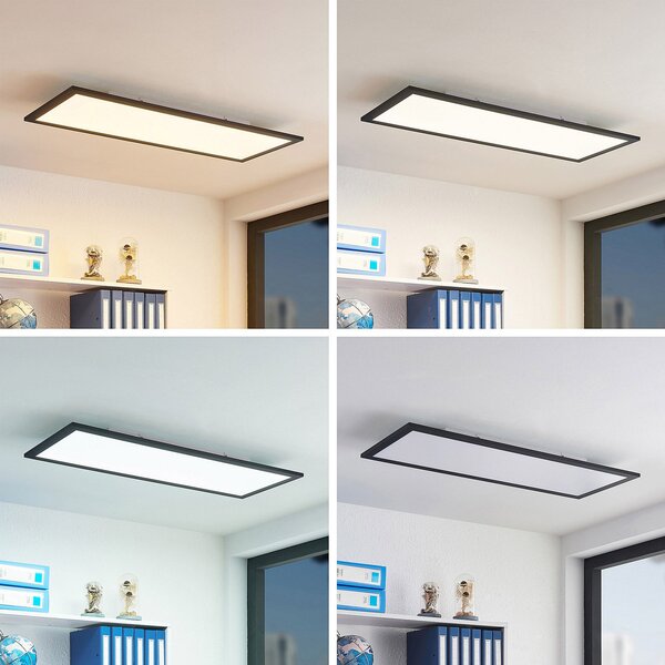 Lindby LED πάνελ Nelios, 80 x 30 cm, CCT, μαύρο, μέταλλο, ρυθμιζόμενος, Μαύρο, Κουζίνα, Πλαστικό, σύγχρονο
