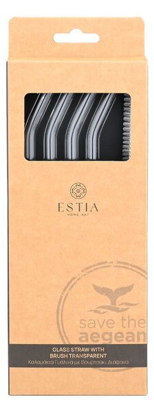 Καλαμάκια Γυάλινα + Βουρτσάκι (Σετ 5τμχ) Estia Διάφανα 01-39219