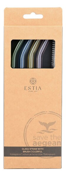 Καλαμάκια Γυάλινα + Βουρτσάκι (Σετ 5τμχ) Estia Πολύχρωμα 01-39226