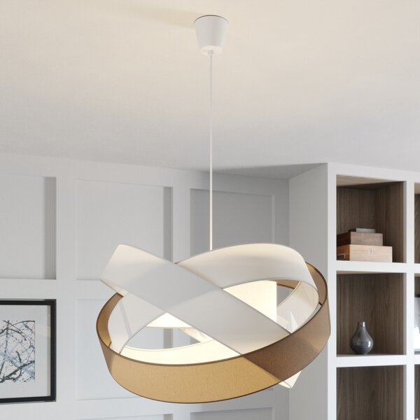 Lindby κρεμαστό φωτιστικό Simaria, καφέ/γκρι/λευκό, Ø 60 cm, E27, ρυθμιζόμενος, Καφέ / Σκουριάς, Σαλόνι / τραπεζαρία, Ύφασμα / Κλωστοϋφαντουργία, σύγχρονο