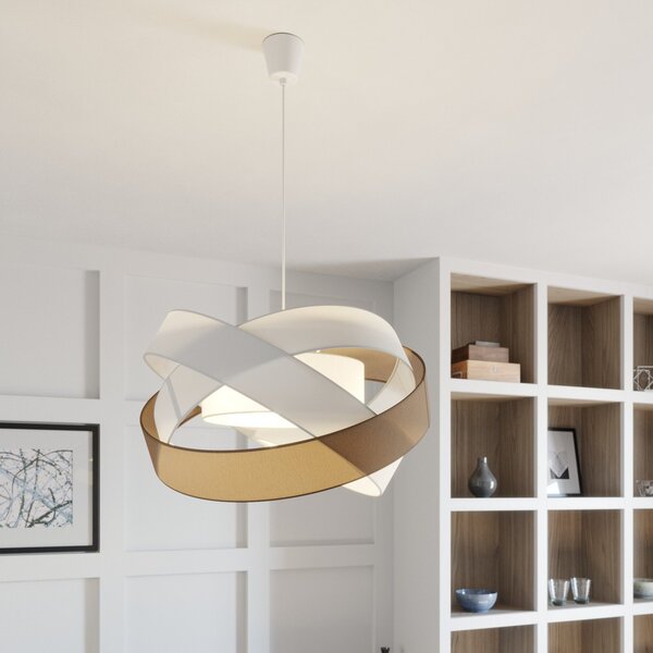 Lindby κρεμαστό φωτιστικό Simaria, καφέ/γκρι/λευκό, Ø 60 cm, E27, ρυθμιζόμενος, Καφέ / Σκουριάς, Σαλόνι / τραπεζαρία, Ύφασμα / Κλωστοϋφαντουργία, σύγχρονο