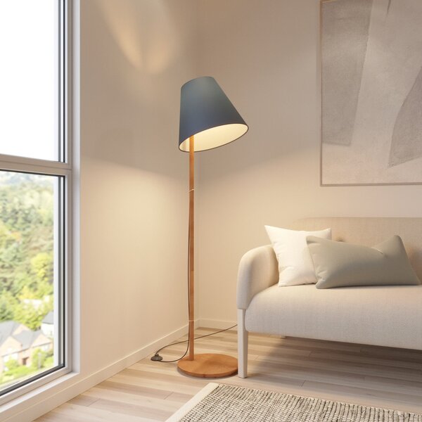 Lucande Φωτιστικό δαπέδου Jinda, μπλε, ξύλο, ύφασμα, 160 cm, E27, Μπλε, Σαλόνι / τραπεζαρία, Ύφασμα / Κλωστοϋφαντουργία, Σκανδιναβικό