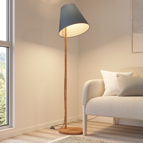 Lucande Φωτιστικό δαπέδου Jinda, μπλε, ξύλο, ύφασμα, 160 cm, E27, Μπλε, Σαλόνι / τραπεζαρία, Ύφασμα / Κλωστοϋφαντουργία, Σκανδιναβικό