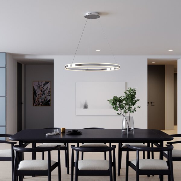 Lucande LED κρεμαστό φωτιστικό Lyani, 80 cm, χρώμιο, dimmable, ρυθμιζόμενος, Μεταλλικό, Σαλόνι / τραπεζαρία, Μέταλλο, σύγχρονο