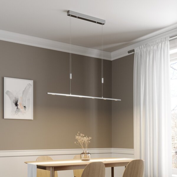 Lucande LED κρεμαστό φωτιστικό Arnik, 120 cm, χρώματος νικελίου, ρυθμιζόμενο, ρυθμιζόμενος, Μεταλλικό, Σαλόνι / τραπεζαρία, Μέταλλο, σύγχρονο