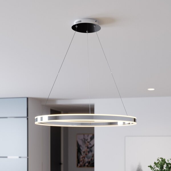 Lucande LED κρεμαστό φωτιστικό Lyani, 80 cm, χρώμιο, dimmable, ρυθμιζόμενος, Μεταλλικό, Σαλόνι / τραπεζαρία, Μέταλλο, σύγχρονο