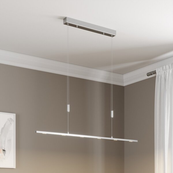 Lucande LED κρεμαστό φωτιστικό Arnik, 120 cm, χρώματος νικελίου, ρυθμιζόμενο, ρυθμιζόμενος, Μεταλλικό, Σαλόνι / τραπεζαρία, Μέταλλο, σύγχρονο