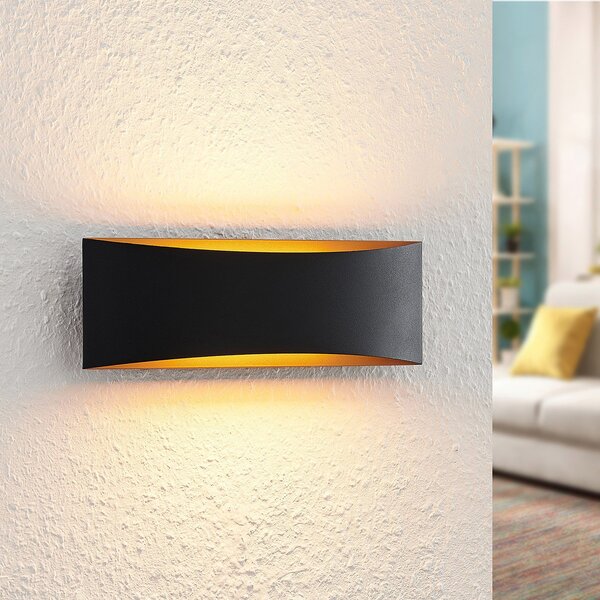Arcchio Φωτιστικό τοίχου LED Jelle, 27 cm, μαύρο/χρυσό, πάνω/κάτω, Μαύρο, Σαλόνι / τραπεζαρία, Μέταλλο, σύγχρονο