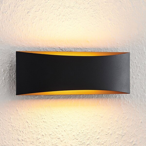 Arcchio Φωτιστικό τοίχου LED Jelle, 27 cm, μαύρο/χρυσό, πάνω/κάτω, Μαύρο, Σαλόνι / τραπεζαρία, Μέταλλο, σύγχρονο