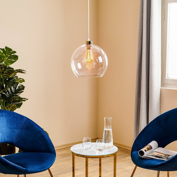 TK Lighting Κρεμαστό φωτιστικό Cubus, διαφανές, γυαλί, Ø 30 cm, E27, ρυθμιζόμενος, Διαφανές, Σαλόνι / τραπεζαρία, Γυαλί, σύγχρονο, Σφαίρα