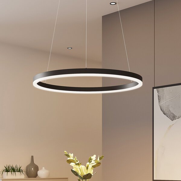 Arcchio Φωτιστικό οροφής LED Albiona, μαύρο, 1 δακτύλιος, Ø 60 cm, ρυθμιζόμενος, Μαύρο, Κουζίνα, Μέταλλο, σύγχρονο