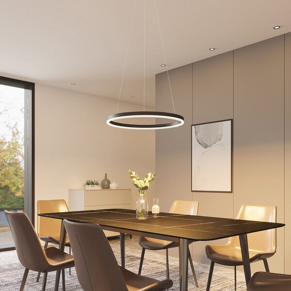 Arcchio Φωτιστικό οροφής LED Albiona, μαύρο, 1 δακτύλιος, Ø 60 cm, ρυθμιζόμενος, Μαύρο, Κουζίνα, Μέταλλο, σύγχρονο