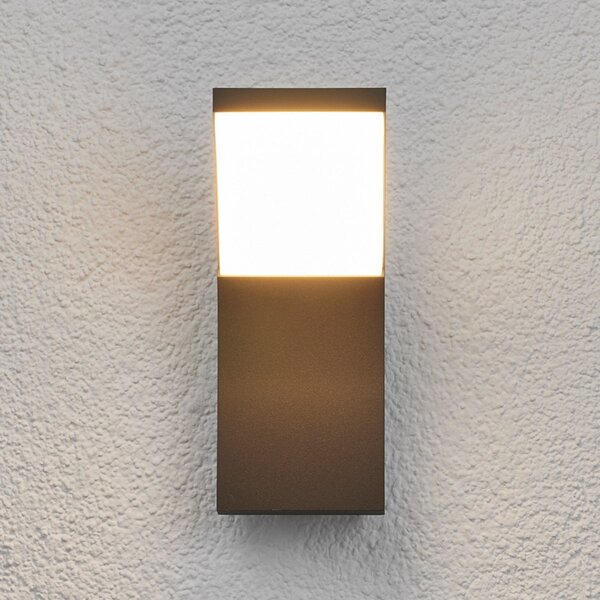 Lucande Εξωτερικό φωτιστικό τοίχου LED Timm, 20 cm, ανθρακί, IP54, Μαύρο, Αλουμίνιο, σύγχρονο, Γωνιακός τοίχος