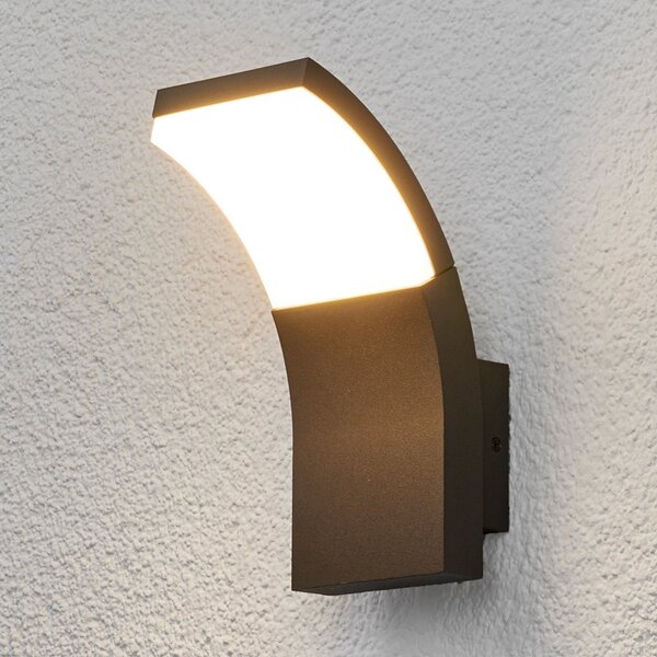 Lucande Εξωτερικό φωτιστικό τοίχου LED Timm, 20 cm, ανθρακί, IP54, Μαύρο, Αλουμίνιο, σύγχρονο, Γωνιακός τοίχος