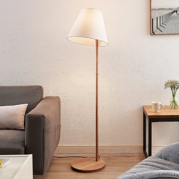 Lucande Φωτιστικό δαπέδου Jinda, λευκό, ξύλο, ύφασμα, 160 cm, E27, Λευκό, Σαλόνι / τραπεζαρία, Ύφασμα / Κλωστοϋφαντουργία, Σκανδιναβικό