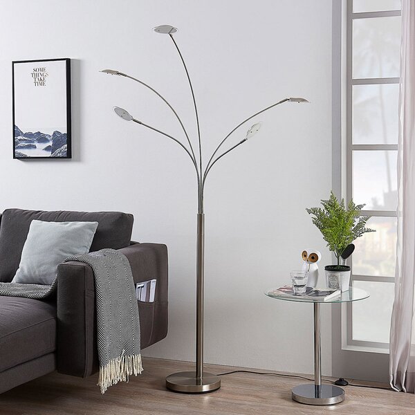 Lindby LED φωτιστικό δαπέδου Anea, 179 cm, 5-φωτο, νικελί χρώμα, Μεταλλικό, Σαλόνι / τραπεζαρία, Μέταλλο, σύγχρονο