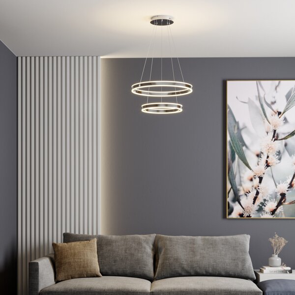 Lucande LED κρεμαστό φωτιστικό Lyani, 60 cm, 2-φωτο, χρώμιο, με δυνατότητα, ρυθμιζόμενος, Μεταλλικό, Σαλόνι / τραπεζαρία, Μέταλλο, σύγχρονο