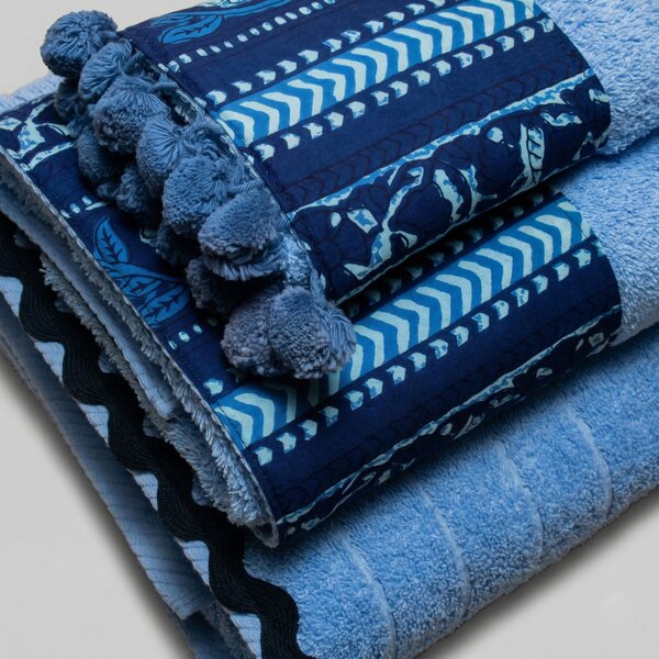 Πετσέτα Χεριών (30x50) White Fabric Keiko Blue 600gsm