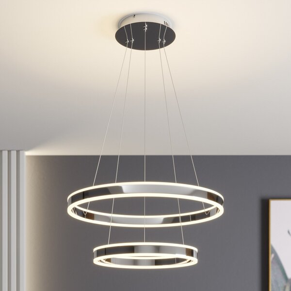 Lucande LED κρεμαστό φωτιστικό Lyani, 60 cm, 2-φωτο, χρώμιο, με δυνατότητα, ρυθμιζόμενος, Μεταλλικό, Σαλόνι / τραπεζαρία, Μέταλλο, σύγχρονο