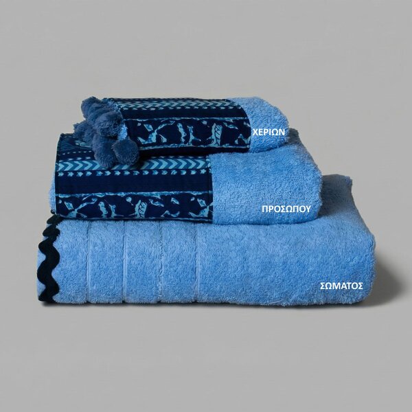 Πετσέτα Χεριών (30x50) White Fabric Keiko Blue 600gsm