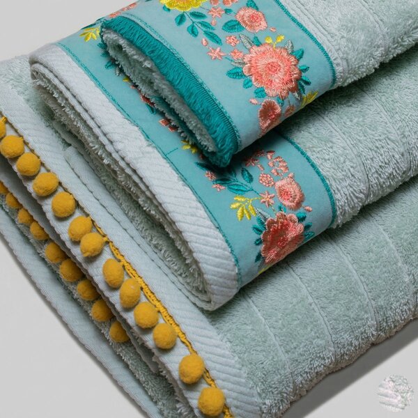 Πετσέτα Χεριών (30x50) White Fabric Sabinne Green 600gsm