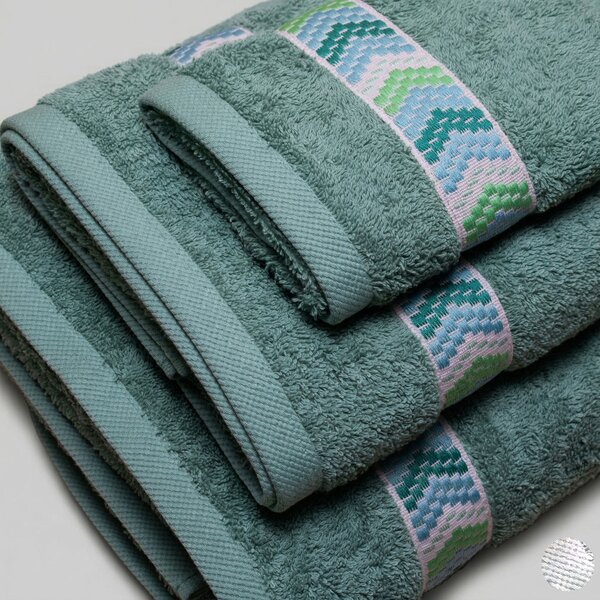 Πετσέτα Χεριών (30x50) White Fabric Mona Green 600gsm