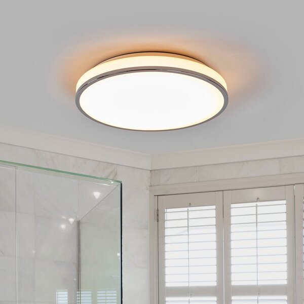 Lindby LED φωτιστικό οροφής Lyss, Ø 40 cm, χρώμιο, IP44, Λευκό, Μπάνιο, Γυαλί, σύγχρονο
