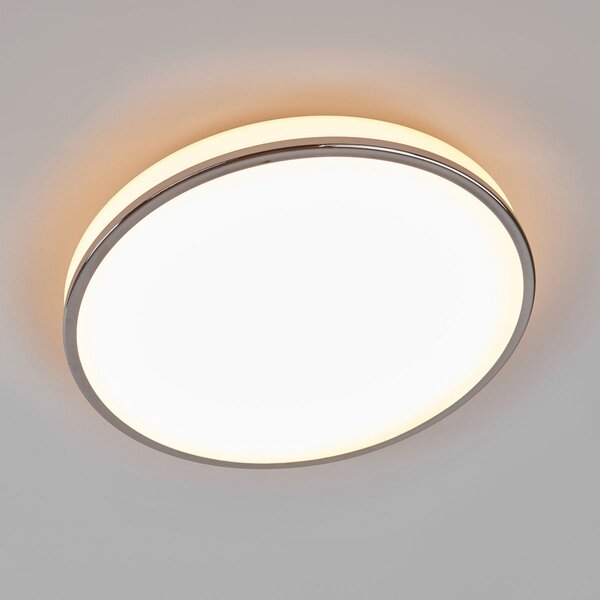 Lindby LED φωτιστικό οροφής Lyss, Ø 40 cm, χρώμιο, IP44, Λευκό, Μπάνιο, Γυαλί, σύγχρονο