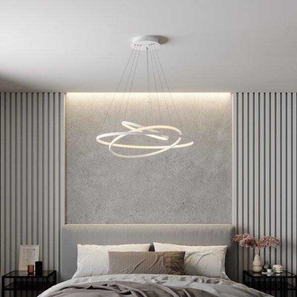 Lucande LED κρεμαστό φωτιστικό Ezana, λευκό, μέταλλο, Ø 80cm, ρυθμιζόμενος, Λευκό, Σαλόνι / τραπεζαρία, Μέταλλο, σύγχρονο